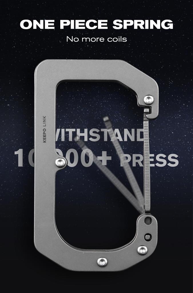KEEPO LINK 3-w-1 Tytanowy Karabińczyk EDC Brelok Klips z Funkcją Pomiaru i Składanym Haczykiem na Torbę 180° (Użytkowanie na zewnątrz) OLL01 (czarny)