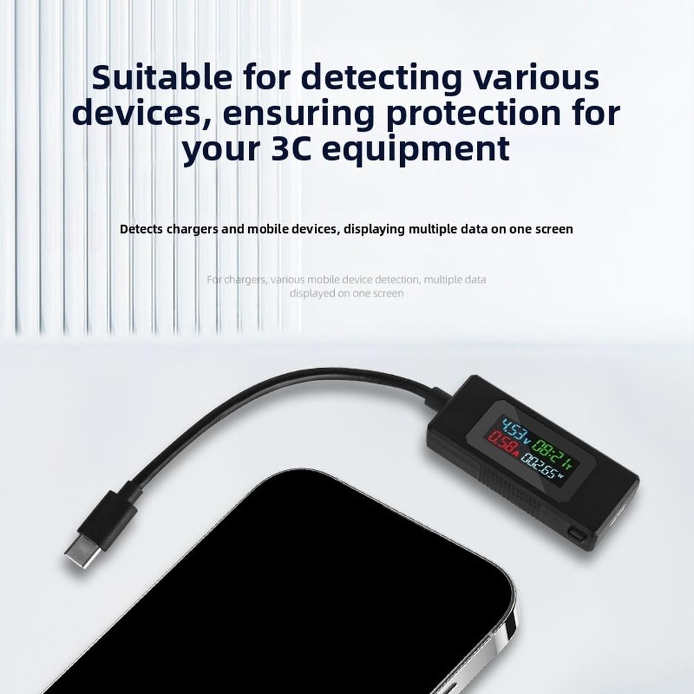 Tragbares Typ-C-Leistungsmessgerät mit Farb-LCD-Display zur Spannungs- und Strommessung, kompatibel mit PD- und VOOC-Schnellladung