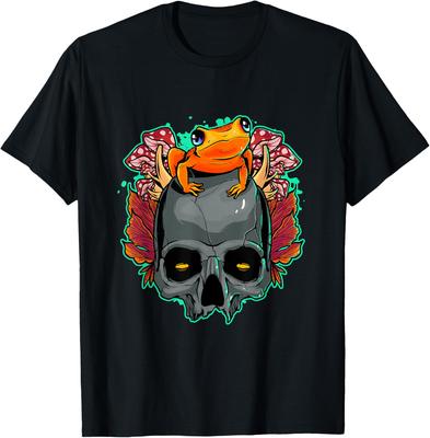 Frog Skull Mushroom Graphic Tee Cottagecore Aesthetic Toad Lover Unisex Casual T-Shirt