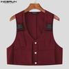 INCERUN Men Sleeveless Casual Loose Cargo Crop Tank Tops Waistcoat