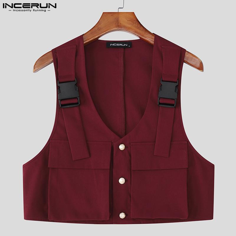 INCERUN Men Sleeveless Casual Loose Cargo Crop Tank Tops Waistcoat