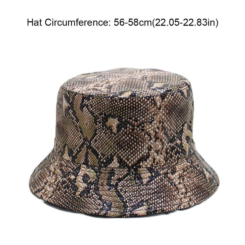 Cappello a secchiello casual con stampa su entrambi i lati, design per esterni, stile da viaggio, cappello da pescatore, cappello con stampa a serpente per tempo libero all'aperto