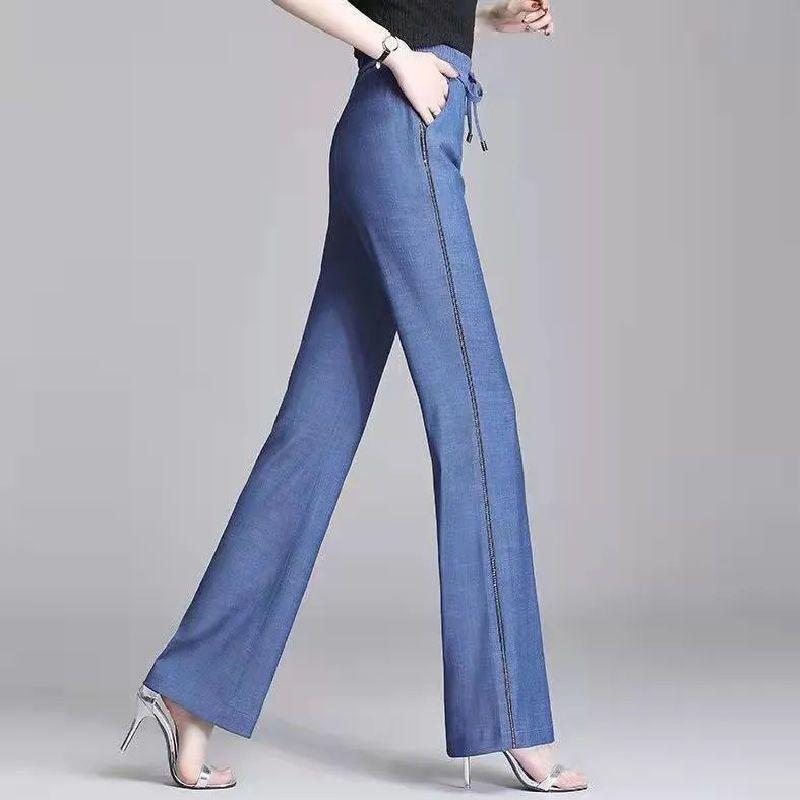 Women's Summer Tencel Wide-Leg Jeans - Thin Ice Silk, Straight Mom Style, New Middle-Aged.