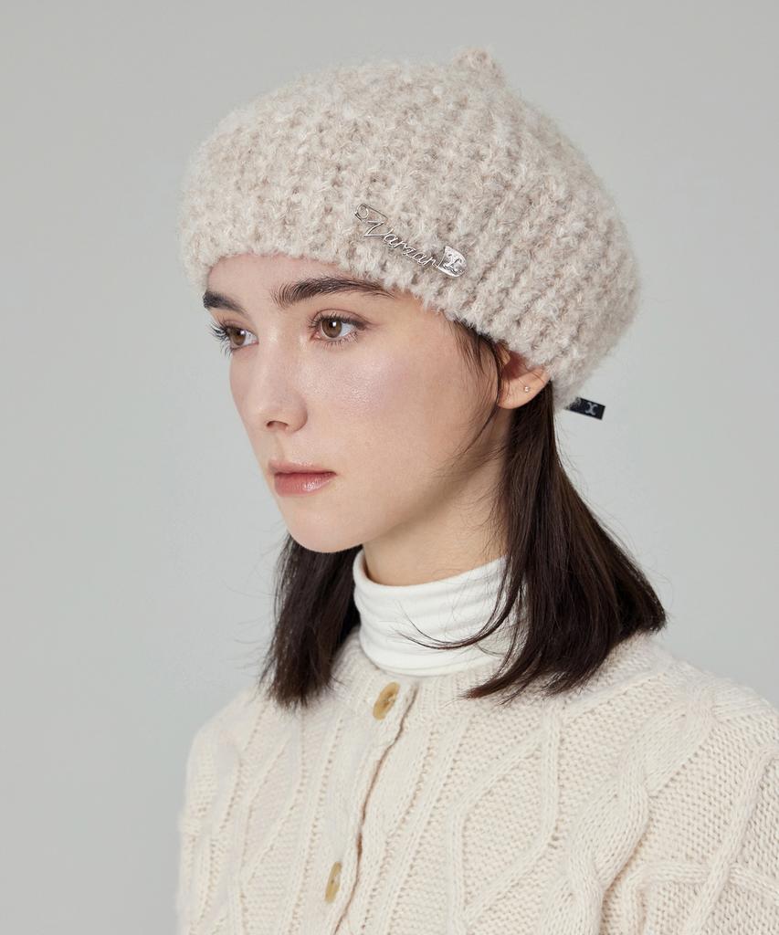 Bajal Safety Pin Knit Beret Oatmeal