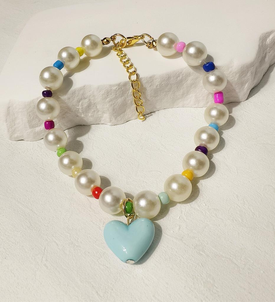 Summer Dopamine Love Pet Necklace Cat Colorful Pearl Collar Dog Cute Necklace Ornament