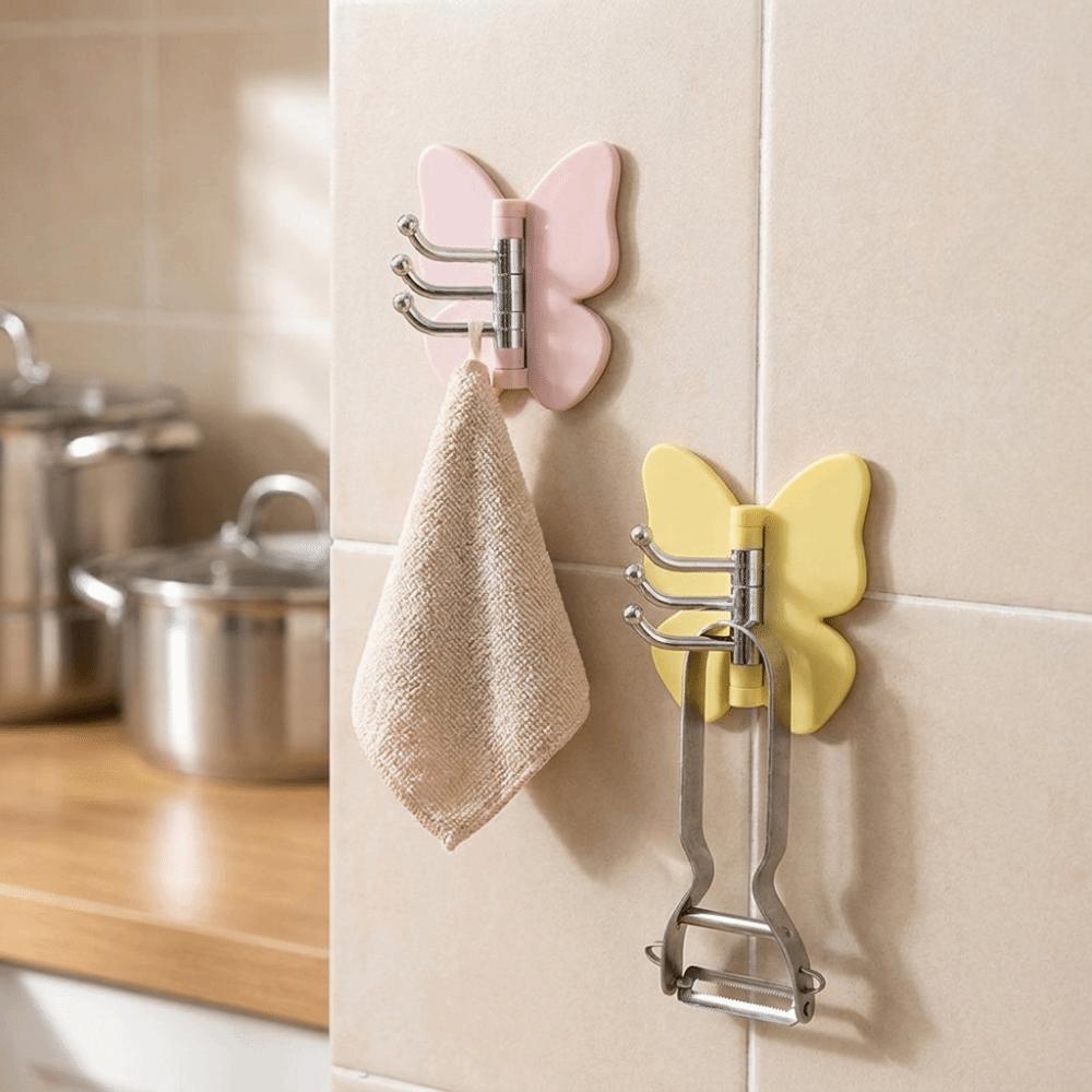 4PCS Self Adhesive Rotating Butterfly Wall Hooks Wall Mounted Corner Hooks Bedroom