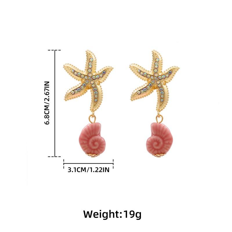 Beach Style Starfish Conch Shell Earrings Women Zinc Alloy Resin Fashion Statement Jewelry