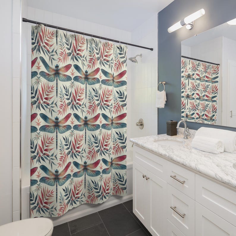 

Luxury Dragonfly Shower Curtain - Water Resistant, Bathroom Decor, Ideal New Home or Guest Bathroom Gift, Interior Design 90X180cm