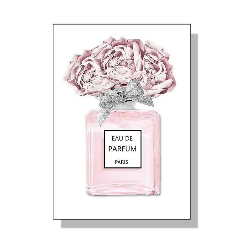 Fashionable luxury bottle of coco perfume, canvas, painting, Scandinavian flower, print poster, wall painting, modern decoration of the room