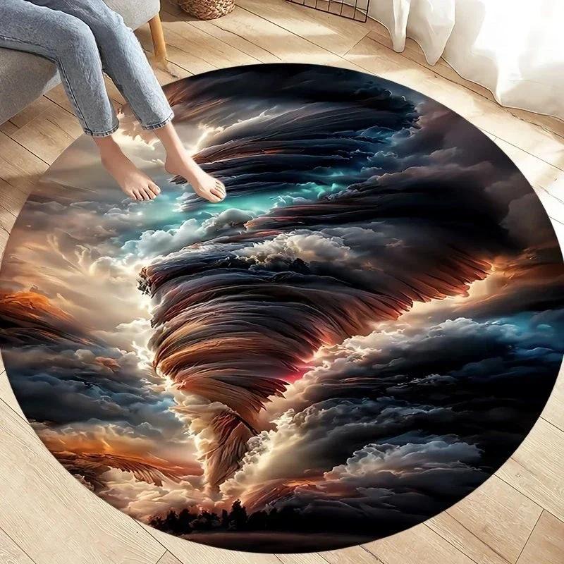 Natural Disaster Round Carpet Fantasy Tornado Cloud Print Area Rug for Living Room Kitchen Bedroom Sofa Decor Non-slip Floor Mat