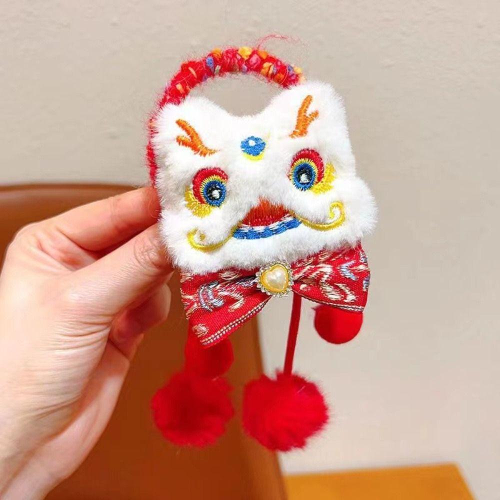 Ponytail Holder Lion Awakening Headwear Tassel Plush Elastic Hair Band New Year Hair Rope  Travel