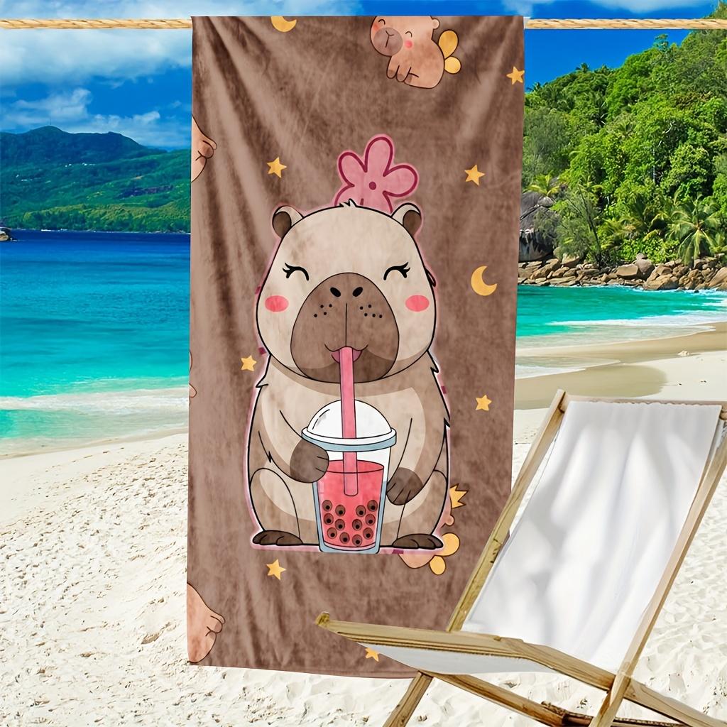 1pc Capybara & Capybara Drinking Tea Cartoon Capybara Design Towel - Soft Microfiber Bath Sheet Suitable for Beach, Pool, Gym