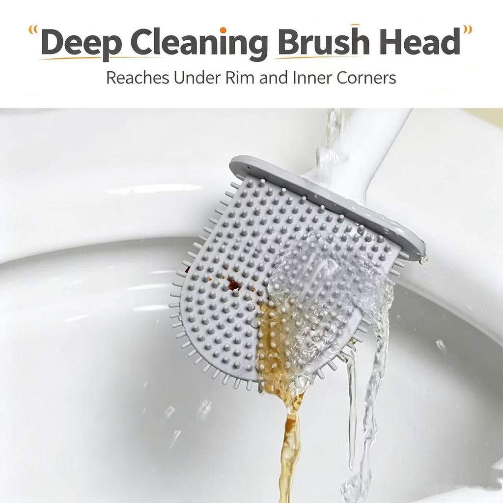 Silicone Toilet Brush with Holder, Drill-Free Wall Mount, Flexible Silicone Bristles Deep Clean Bathroom Toilet Cleaning Tool