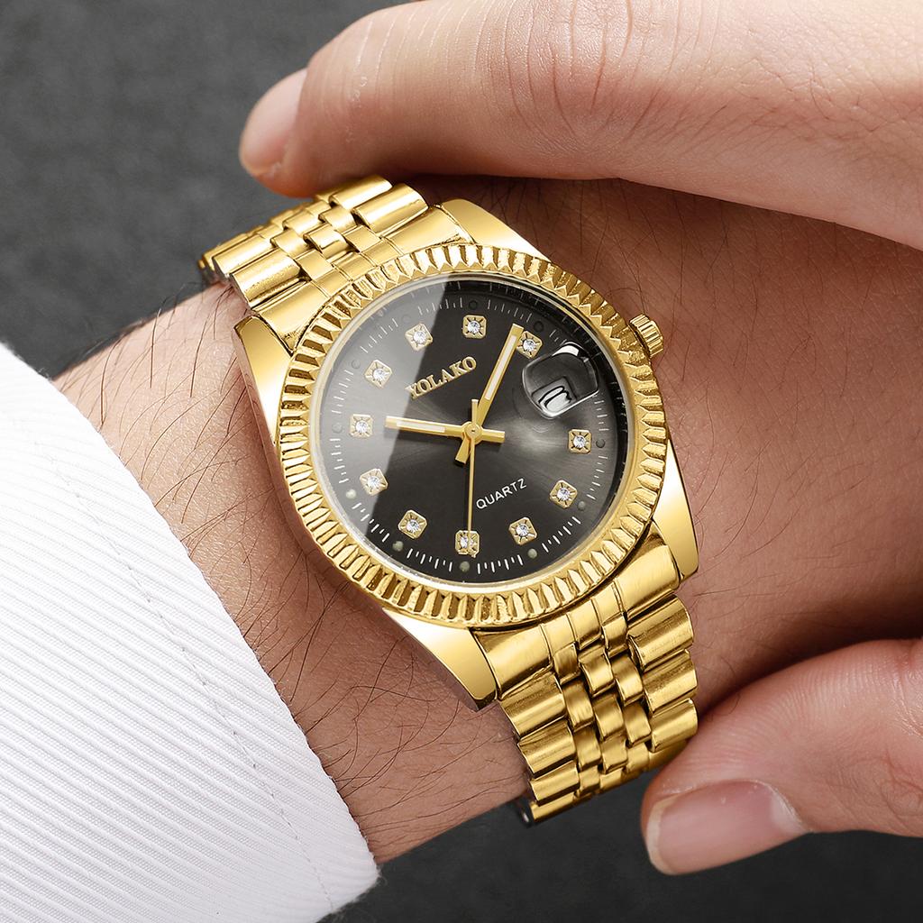 Luxury Men Business Watches Fashion Rhinestone Women Quartz Watch with Calendar Clock Gift