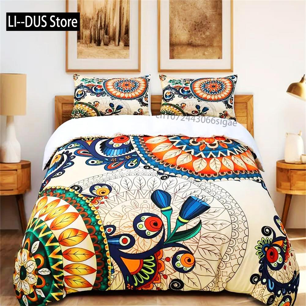 

Vintage Floral Bohemian Duvet Cover Set - Soft, Indian Mandala Printed Hippie Bedding With 2 Matching Pillowcases - No Filler 135x200cm