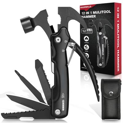 12-in-1 Multifunktionshammer, Multifunktionswerkzeug, Outdoor-Multitool mit Sicherheitsverriegelung und robuster Nylonscheide
