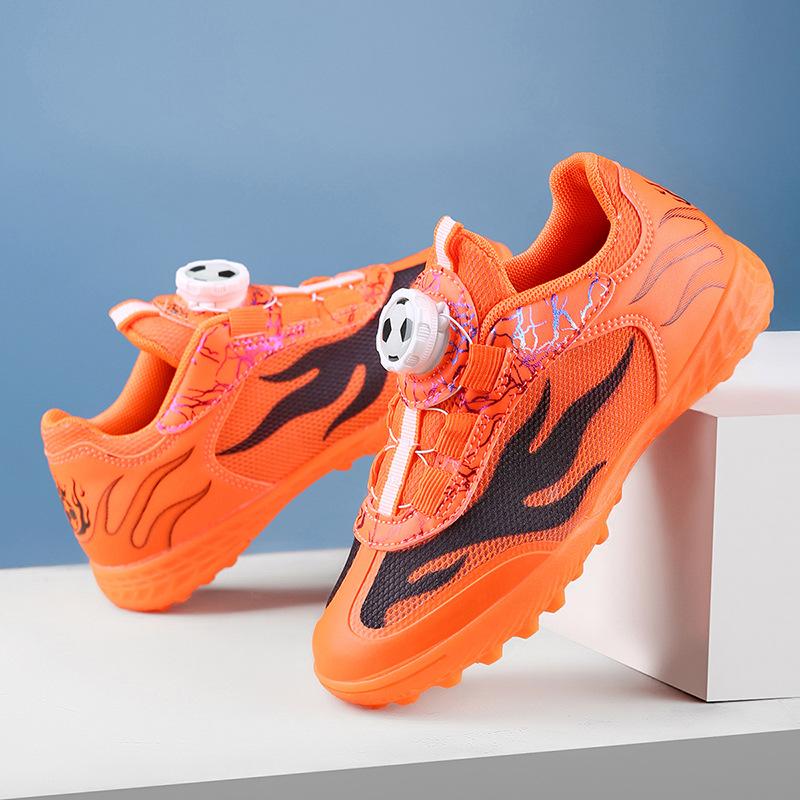 New rotary buckle children's mesh football shoes broken nails boys and girls lace-up free sports shoes spot straight hair