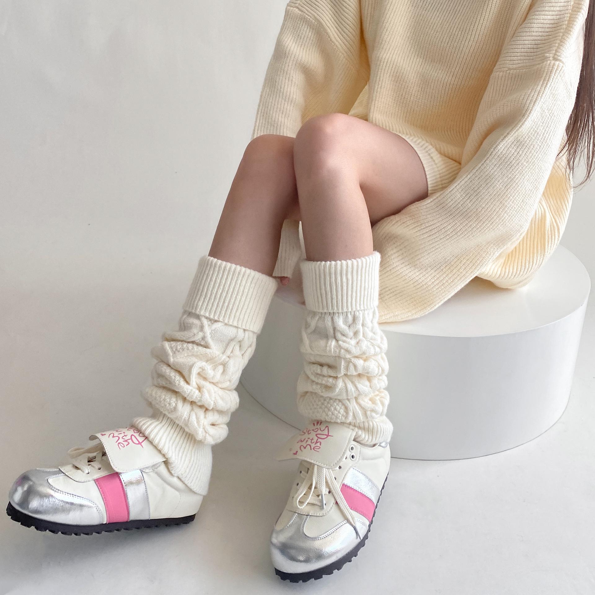 

Вязаные гетры в корейском стиле, однотонные шерстяные носки с металлической этикеткой Wool