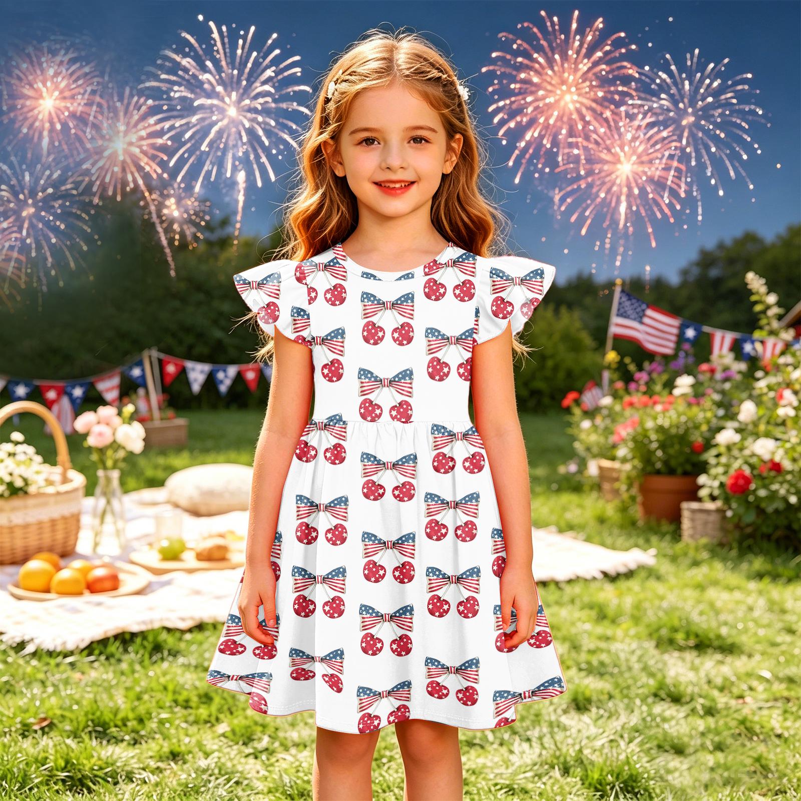 Girls  Summer Princess Dress - A-Line T-Shirt Dress Independence Day 120