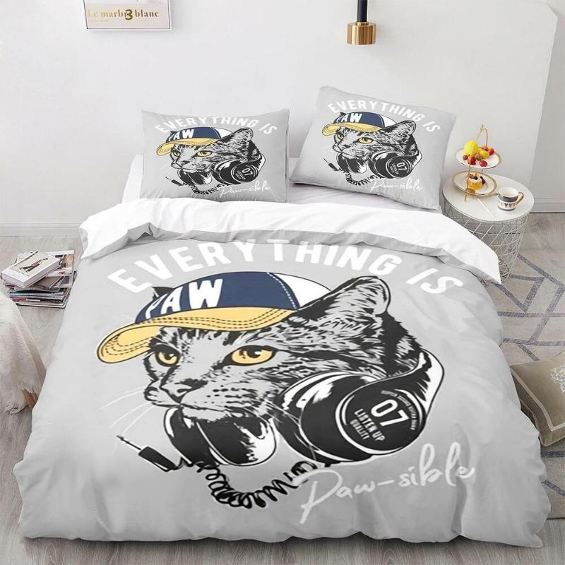 Cartoon Pet Cat Pattern Bedding Kit Quilt Cover Pillowcase Single and Twin Bed Large Size Large Size Adult and Teenager Gift