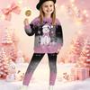 Girls' Xmas Tree Casual Comfortable Soft Loose Pullover Sweatshirt and Leggings 2-Piece Set, New Autumn/Winter, Playful, Sweet and Cool Style