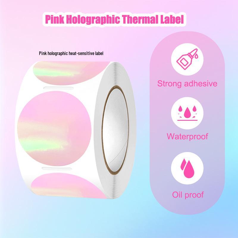 Růžová holografická samolepka citlivá na teplo, vodotěsná, samolepicí