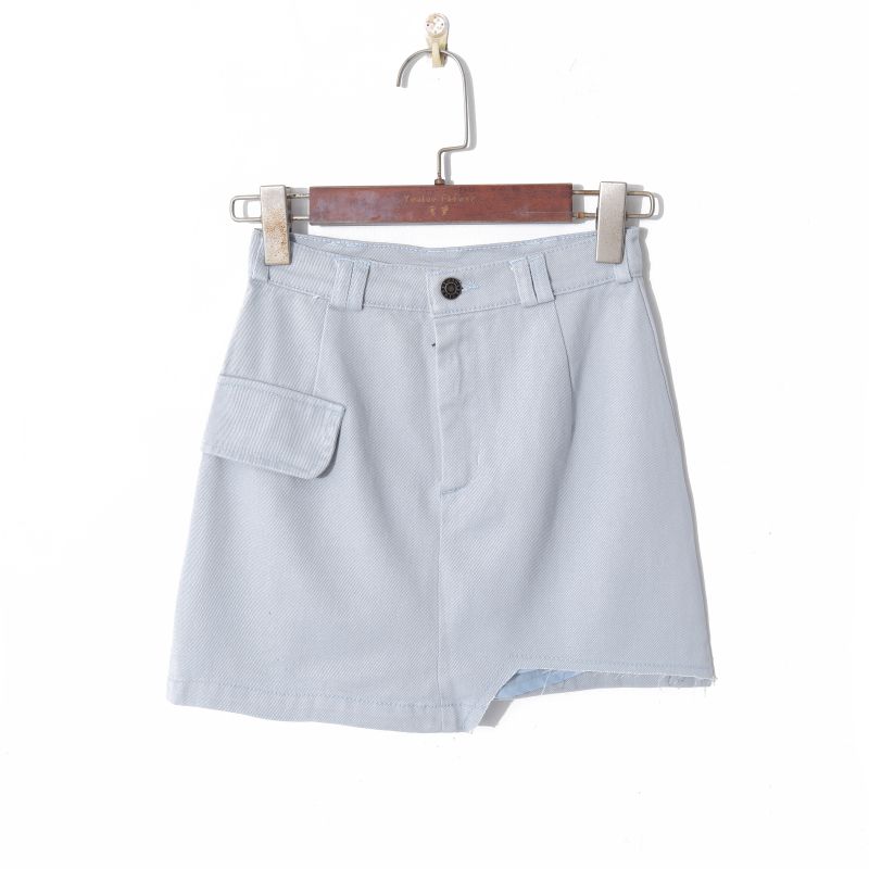

K-style Minimalist Pure Color Irregular Denim Skirt Light blue L