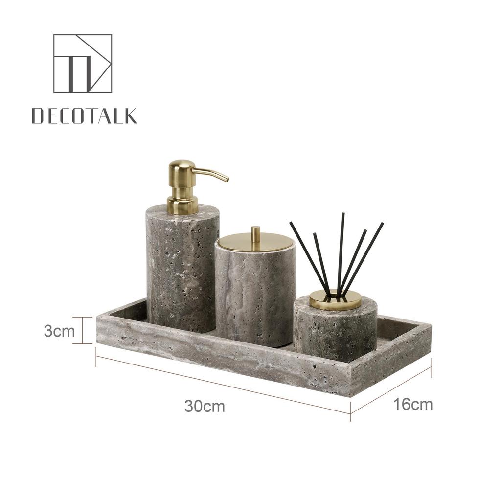 Set da Bagno Travertino Grigio Argento Wabi-Sabi: Vassoio e Decorazione per Lavabo.
