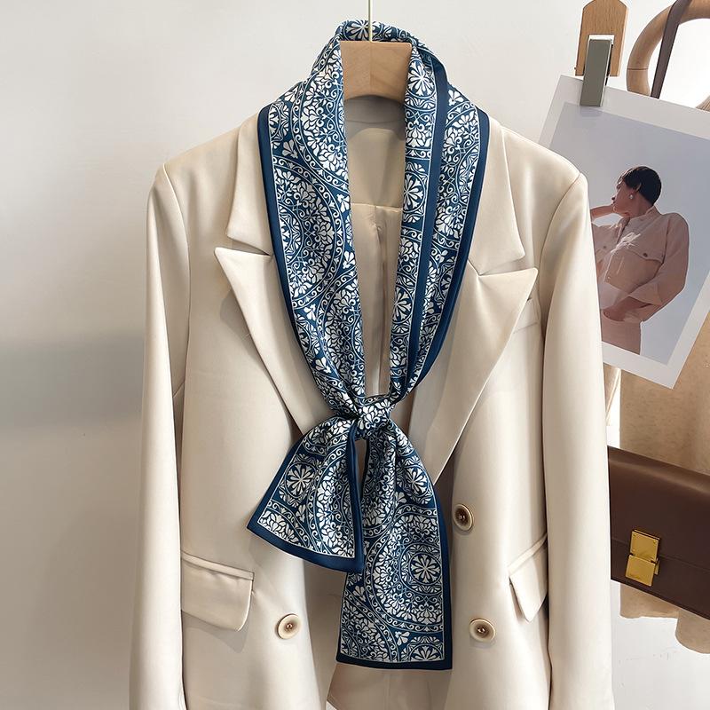 Retro Polka Dots Print Silk Skinny Scarf Women Soft Satin Neckerchief Hairband Lady Headband Bagscarf Female Neck Tie Office