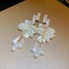 Exaggerated heavy industry long super fairy white flower earrings, new temperament pearl water drop earrings, earrings for women