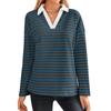 Spring Autumn Women's Striped V-Neck Loose Sweatshirt Lapel Sweatshirt