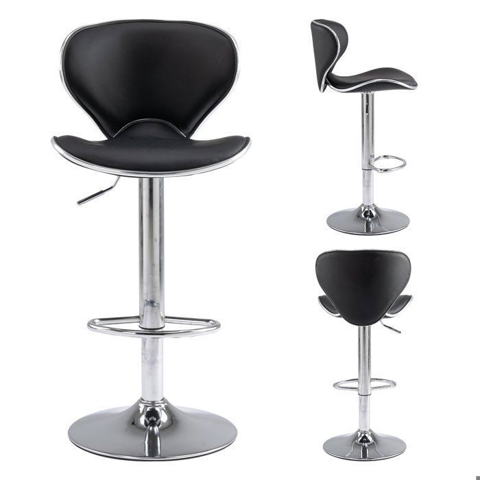 Tabouret de Bar - SEVENCOMFORT - Réglable en Hauteur - Dossier Ergonomique - PU Noir - Support 150kg