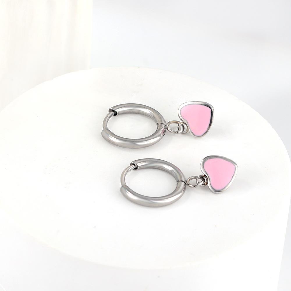 Love earrings simple personality cute girl color dripping oil heart stud earrings stainless steel earrings