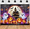 522. Halloween Pumpkin Ghost Spooky Castle Backdrop Flag Halloween Party Photography Background Garage Banner