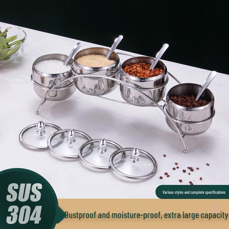 304 Stainless Steel Spice Jar Set - Korean Style Condiment Jars for Home, Cafeteria, Hotel