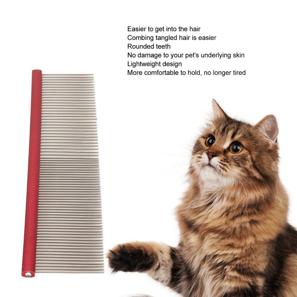 Double Density Teeth Dog Grooming Comb Non Slip Handle Dual Teeth Comb Daily Fur Care Red 16cm