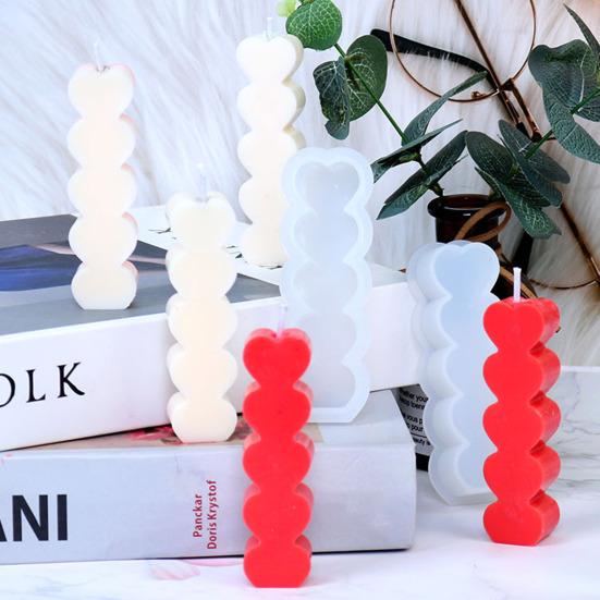 Mold pentru lumânări cu 5 cavități, în formă 3D, antiaderent, din silicon, cu inimă de dragoste, pentru aromoterapie.