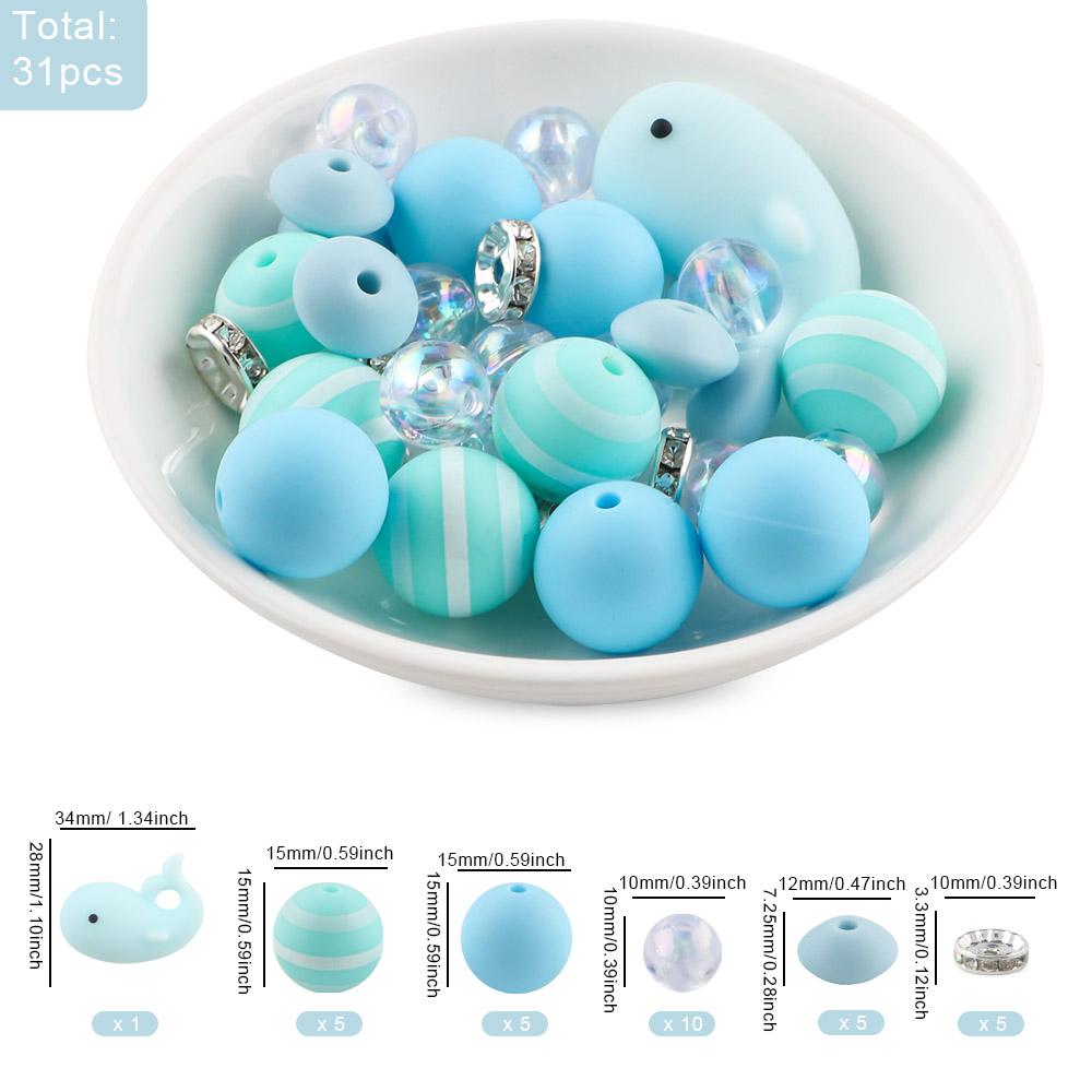 New 31Pcs/Set 3D New Silicone Focal Beads Round Bead For Jewelry Making DIY Beaded Pen Keychain Necklace Bracelet Accessories