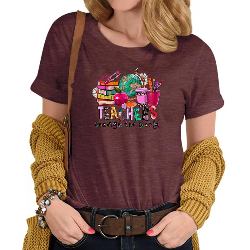 Teachers Change The World Print Tshirt FeUnisex Funny Teacher Gift TShirts Trendy World Design Casual Top Womens Clothing Sales