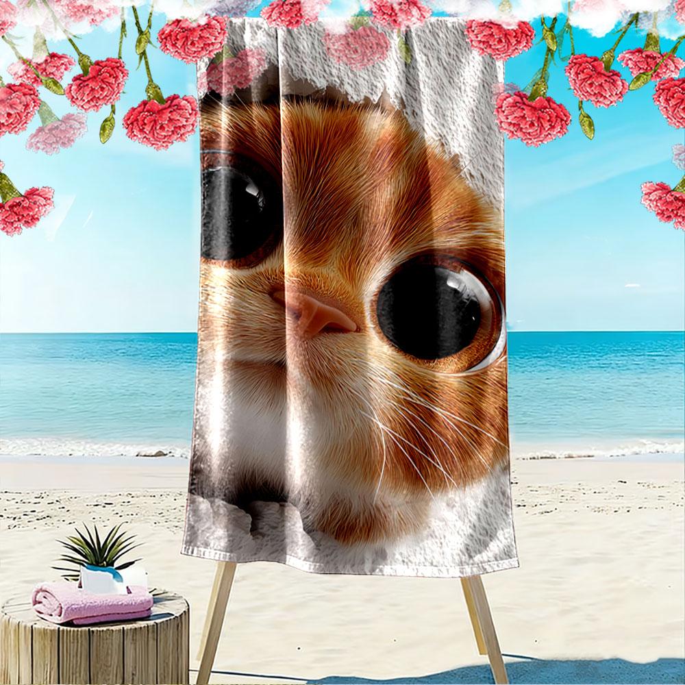 Adorable Cat Face Beach Towel A must-have beach towel for beach travel
