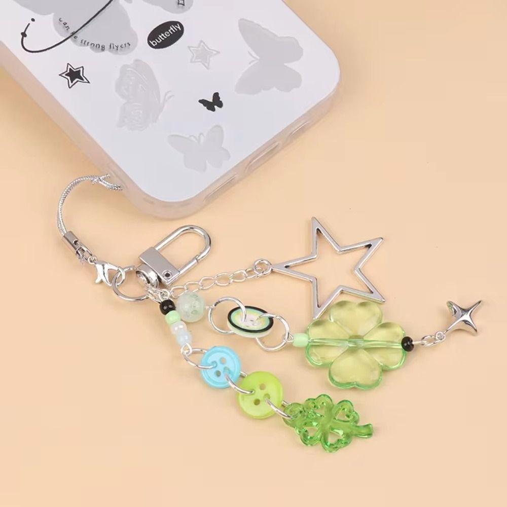 Handgelenkband Perlen Handy Anhänger Taschendekoration Y2K Lanyard Kleeblätter Handy Kette Schmuck Geschenk