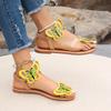 Lightweight large size toe flat sandals women's bow elastic band beach cool slippers sandals