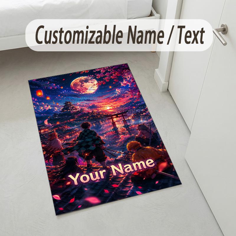 Personalized Crystal Velvet Carpet,Demon Slayer Custom Printed Name, Plush Area Rug For Home Indoor Decor