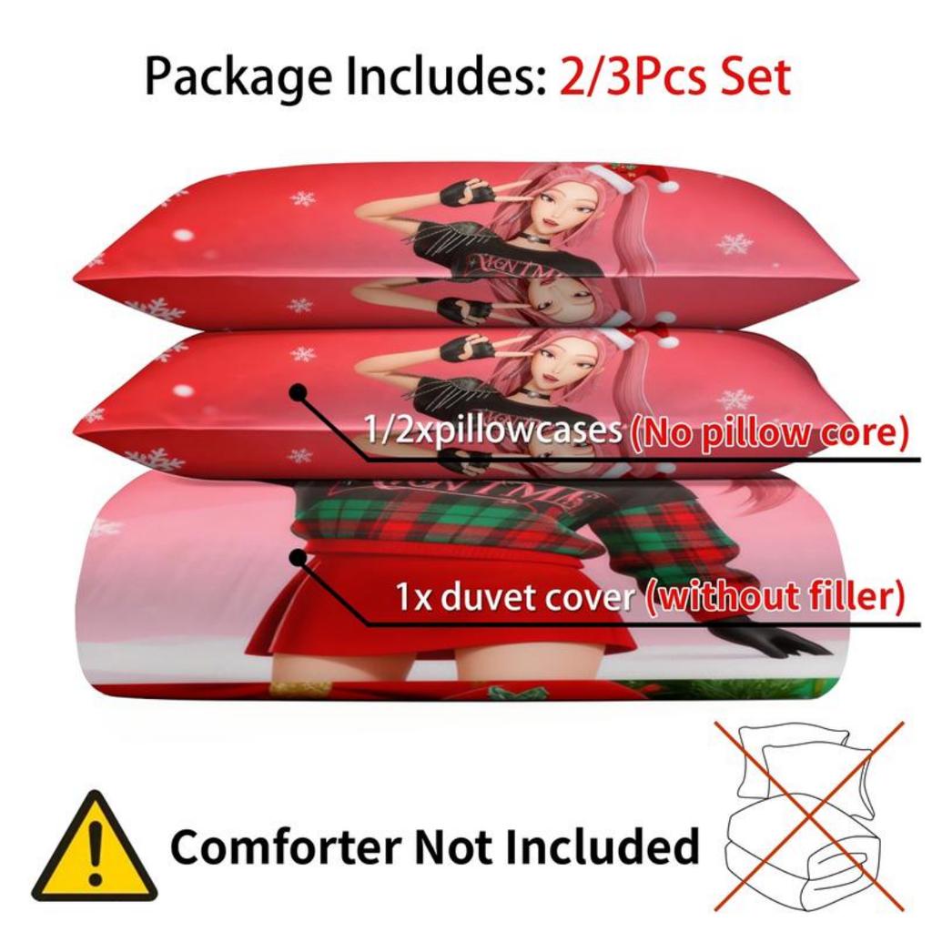 Set Biancheria da Letto KPop D-Demon Hunters Singolo Set Biancheria da Letto Costume di Halloween - Set Copripiumino Trapunta Copripiumino Federe 2-3 Pezzi
