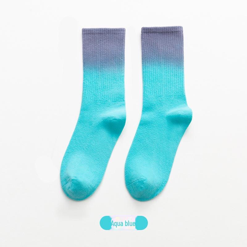 New Tie-Dye Gradient Mid-Tube Socks: Perfect for Basketball, Skateboarding, and Hip-Hop Style for Both Men and Women.