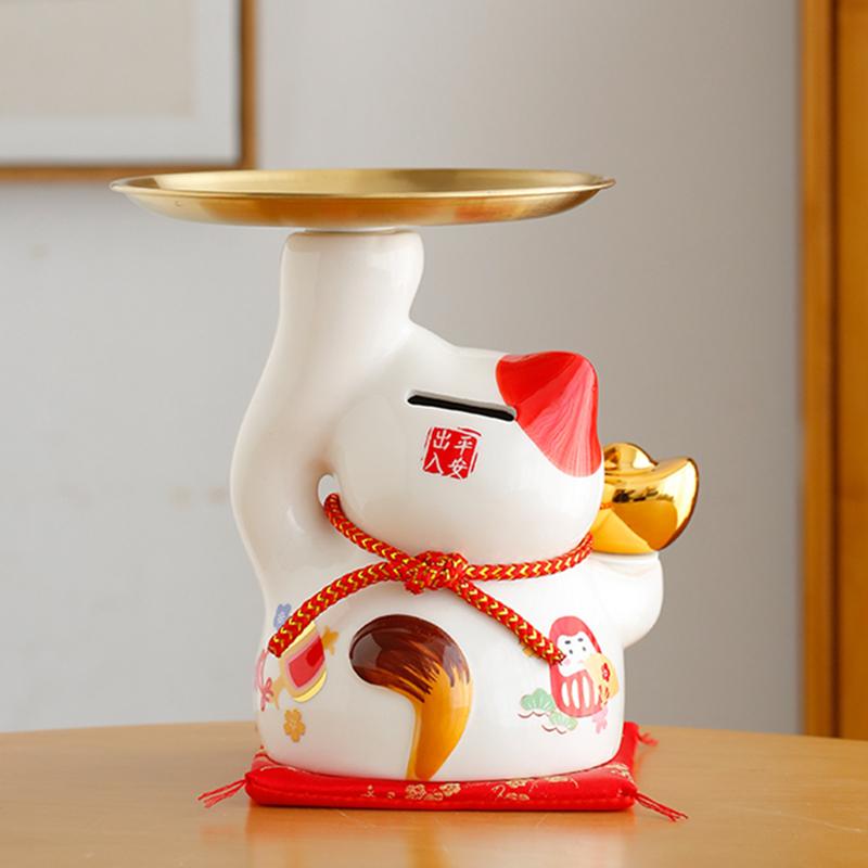 Keramik Glückskatze Figur Glückskatze Ablage Maneki Neko Candy Box Home Dekoration Maskottchen Ornament Kunst Skulptur