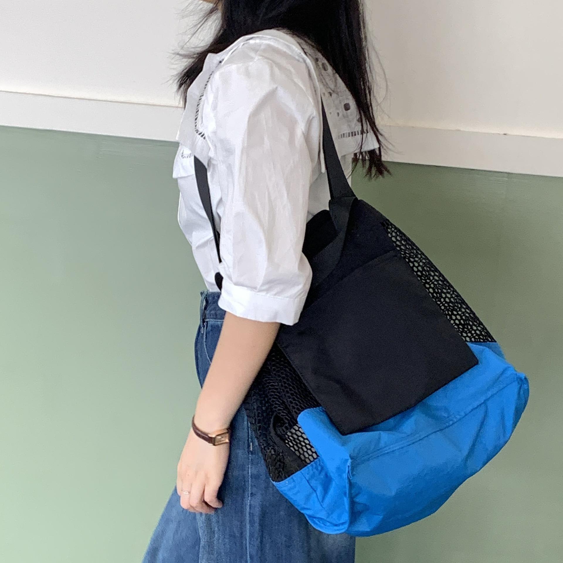 

Сумка великої місткості із сітчастою кишенею Жіноча складна прозора прозора пляжна сумка різного кольору сумка через плече чорний/синій