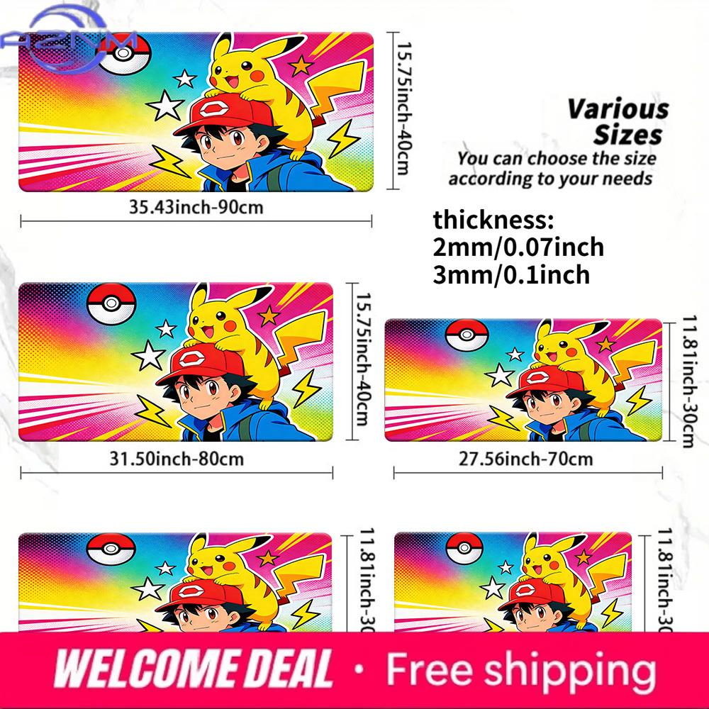 Ash Pikachu with Pokeball Gaming Desk Mat NonSlip Washable Mouse Pad 30x80x0.2cm