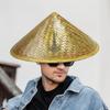 Chinese Straw Hat Handmade Rattan Hat Stylish Straw Hat with Adjustable Chin Strap for Fishing Gardening Camping Hiking Outdoors