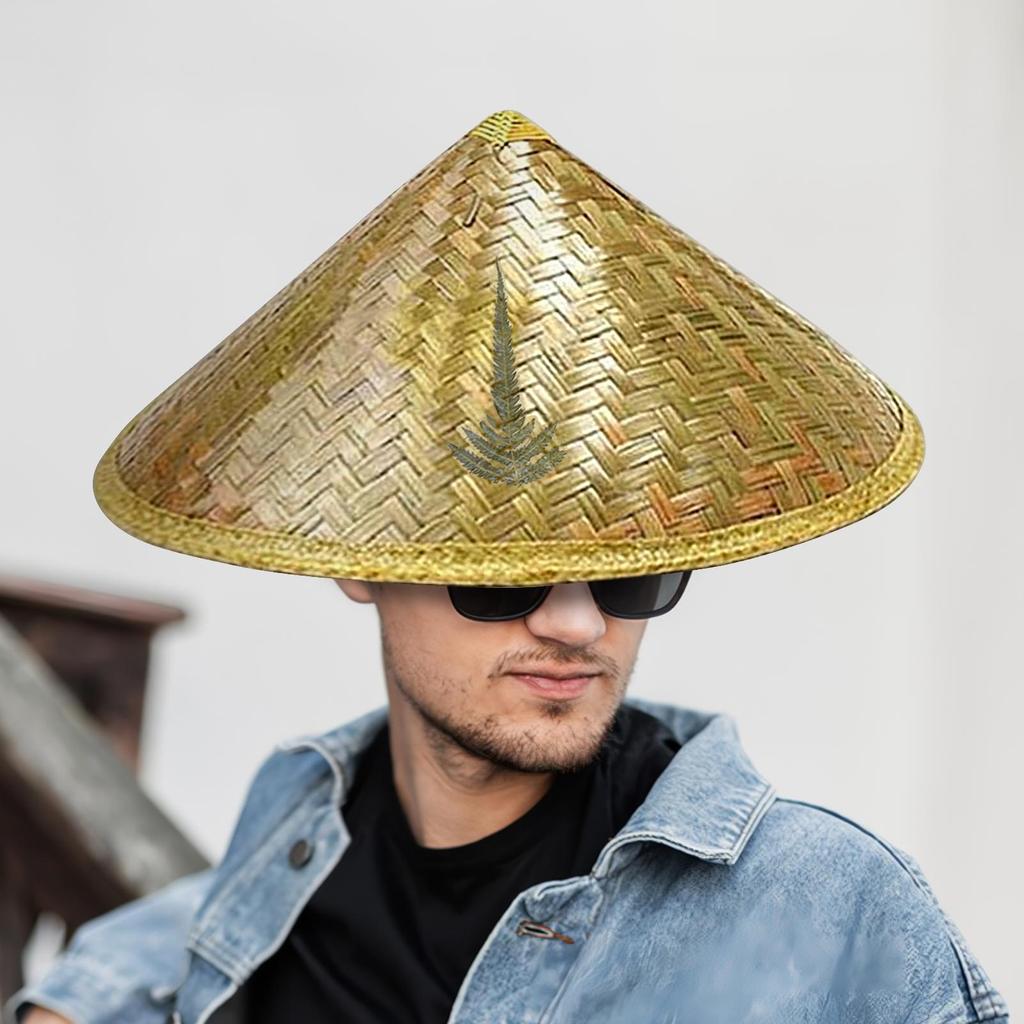 Chinese Straw Hat Handmade Rattan Hat Stylish Straw Hat with Adjustable Chin Strap for Fishing Gardening Camping Hiking Outdoors